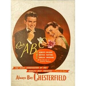 Chesterfield Cigarettes "Our A B C" Illustrated Portrait Vintage Print Ad 1946